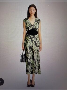 Tory burch printed U-neck dress in pixel green